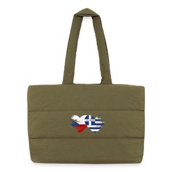 Czech Republic Greece Flag used heart - Puffer Shopping Bag - safari green - Front