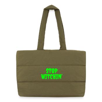 Typographie d’horreur Vibrant Stop Witchin - Sac shopping matelassé - safari green - Devant