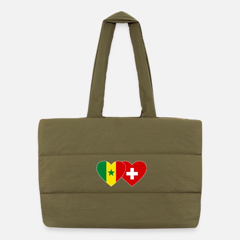 Sénégal Suisse Drapeau Coeur Sac shopping matelassé
