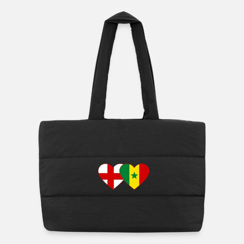 Angleterre Sénégal Drapeau Mains Coeur Forme Sac shopping matelassé