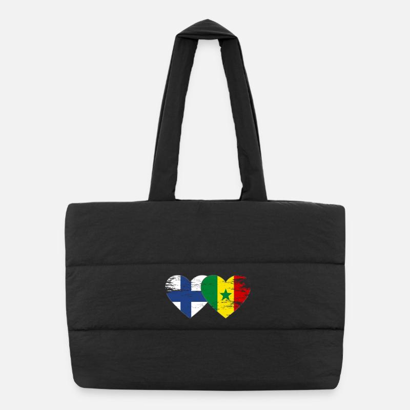 Finnland Senegal Flagge Herz Puffer-Einkaufstasche
