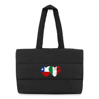 Chile Italien Flagge Herz used - Puffer-Einkaufstasche - Schwarz - Vorne