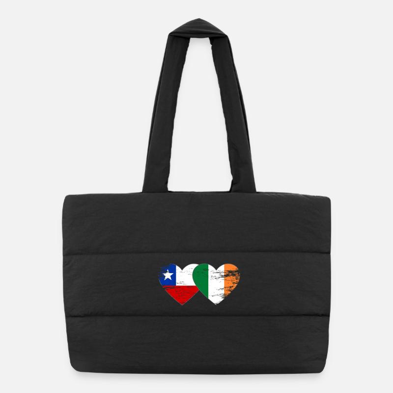 Chile Ireland flag heart used Puffer Shopping Bag