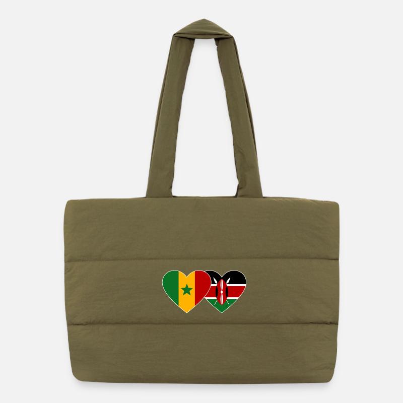 Senegal_Kenia_Flagge_Herz Puffer-Einkaufstasche
