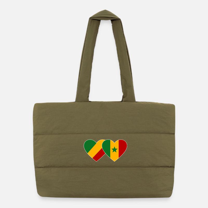 Kongo_Senegal_Flagge_Herz Puffer-Einkaufstasche