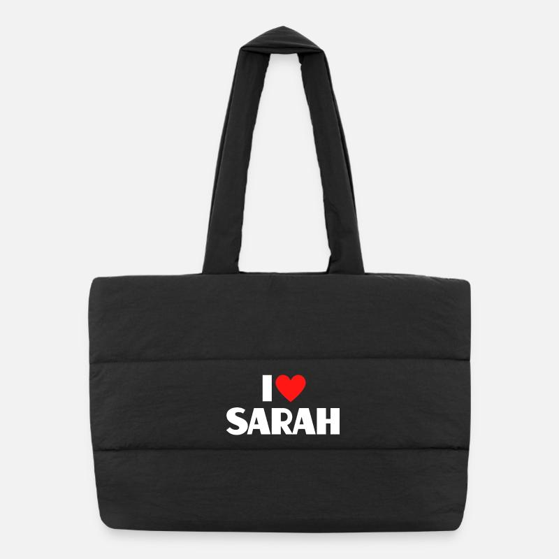 I love Sarah Red Heart Romantic Name Fan Puffer Shopping Bag