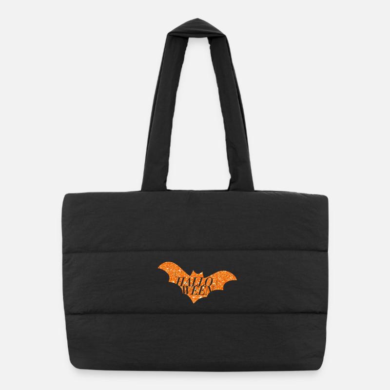 Halloween Orange Glitter Bat Silhouette Puffer Shopping Bag