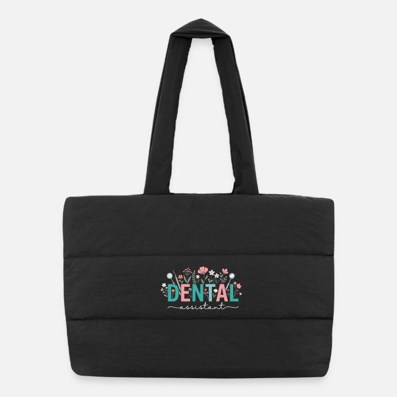 Floral Dental Assistant Dentist Woman Puffer Shopping Bag