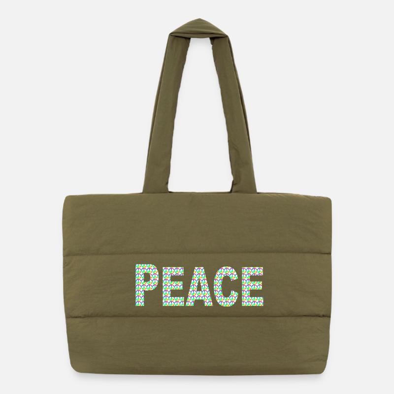 Peace Wort mit Peacezeichen Puffer-Einkaufstasche