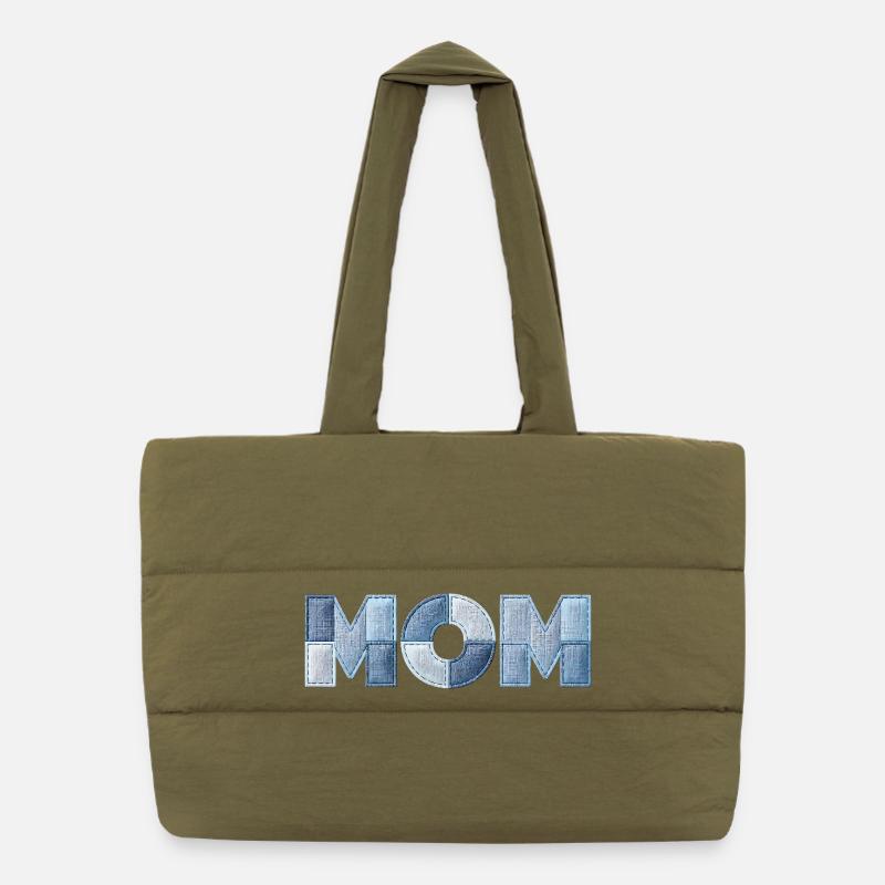 Patchwork Mama Schriftzug Geschenk für Mutter Puffer-Einkaufstasche