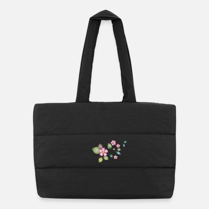 Branche avec de délicates fleurs d’églantier – détails naturels Sac shopping matelassé