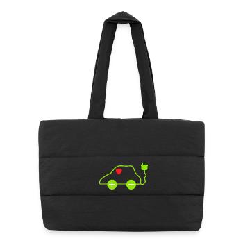 Grünes E-Auto Herz Design - Puffer-Einkaufstasche - Schwarz - Vorne