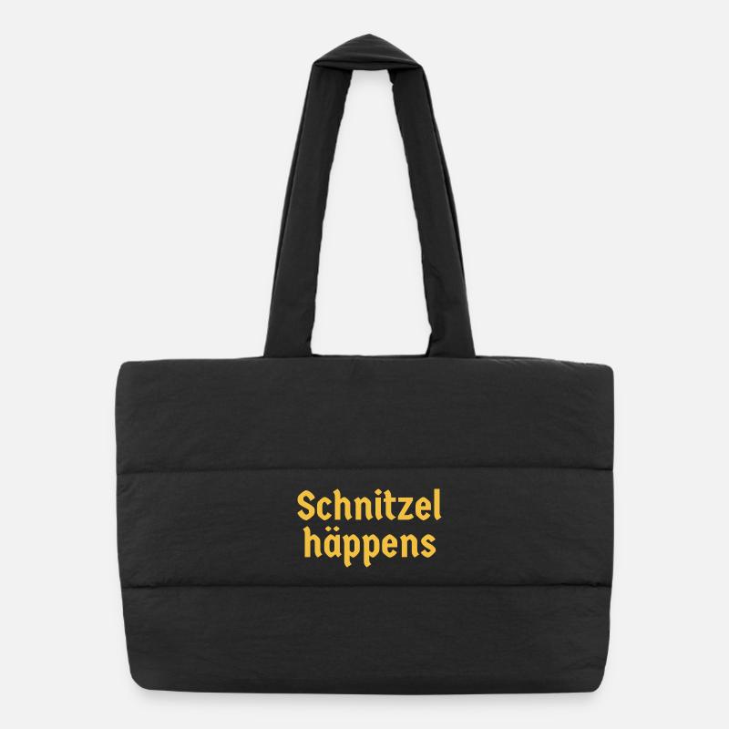 Schnitzel häppens Deutscher Food Humor Spruch Puffer-Einkaufstasche