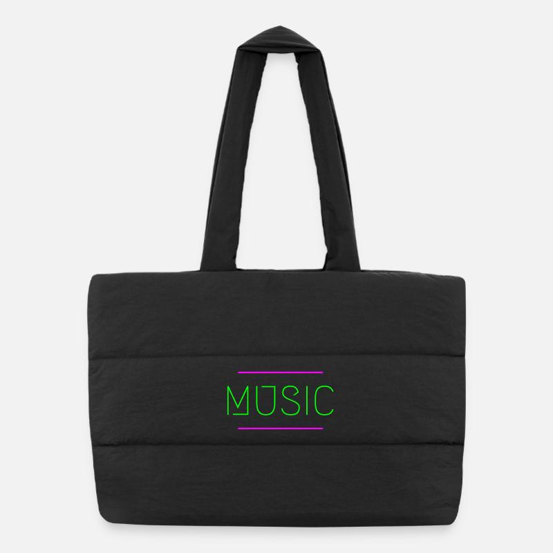 Musik Neon - Puffer-Einkaufstasche - Schwarz
