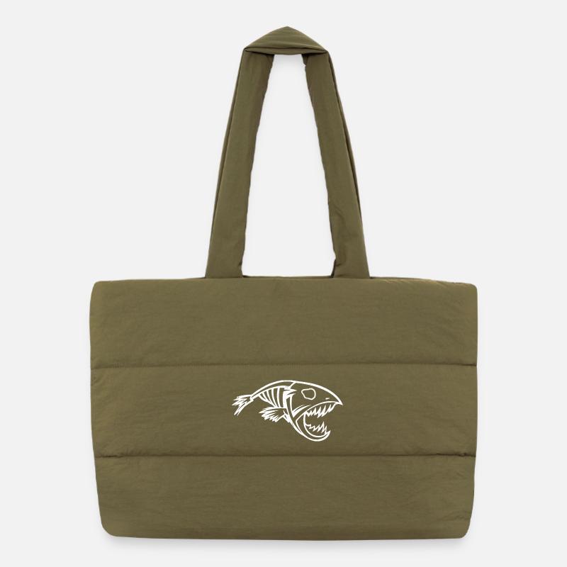 Poisson pêcheur à silhouette minimaliste de piranha Sac shopping matelassé