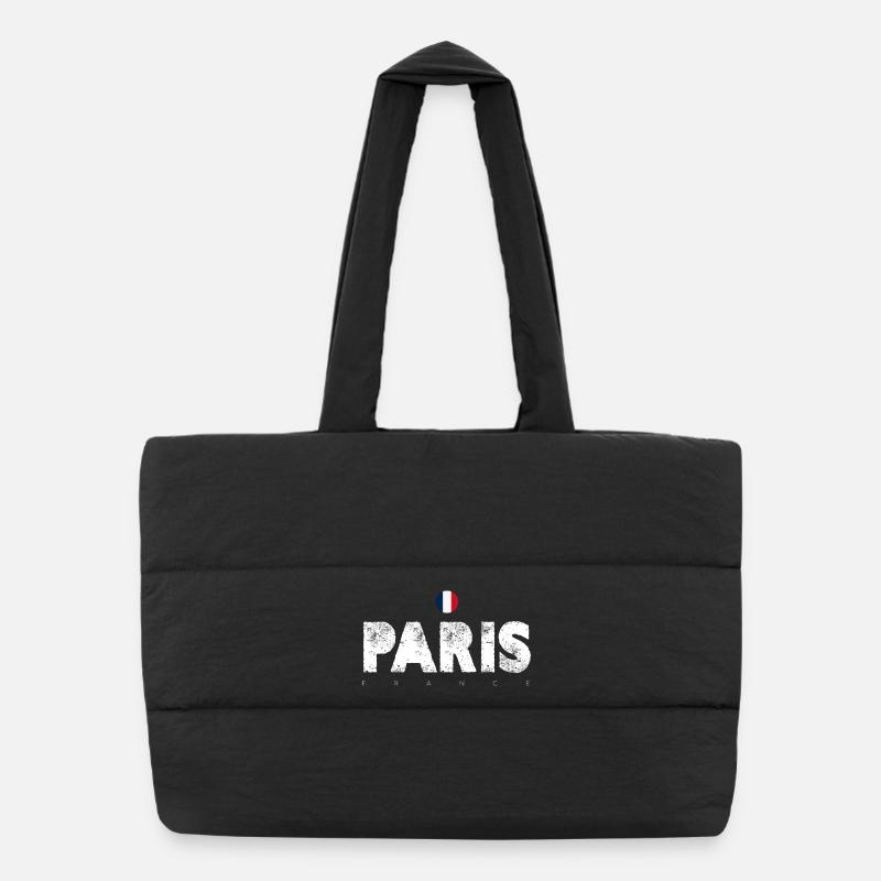 Paris Distressed Glyphen mit französischer Flagge - Puffer-Einkaufstasche - Schwarz
