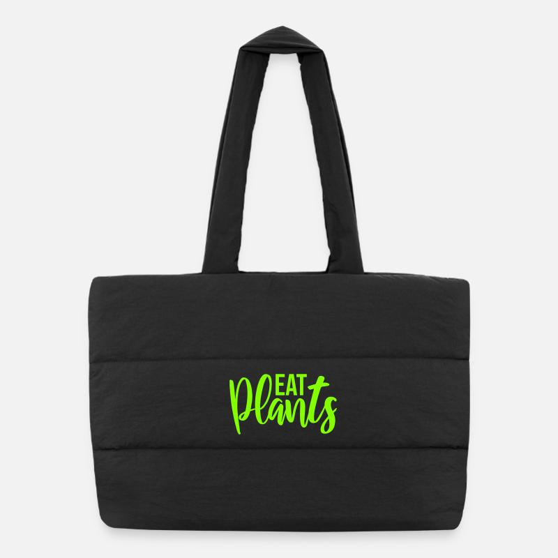 Eat Plants Lustig Vegan Vegetarisch Statement Logo Puffer-Einkaufstasche