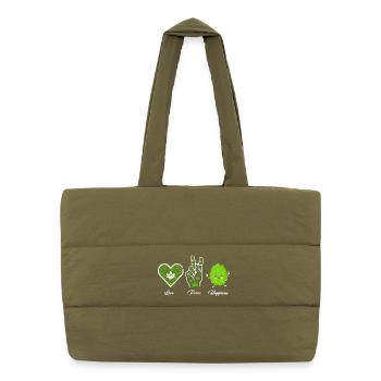 Love, Peace and Happiness - Puffer Shopping Bag - safari green - Front