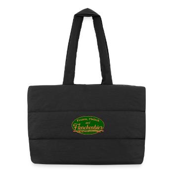 Frauen Fleisch Flaschenbier Retro Schild - Puffer-Einkaufstasche - Schwarz - Vorne