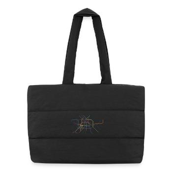 Dessin au trait de section minutine abstraite - Sac shopping matelassé - noir - Devant