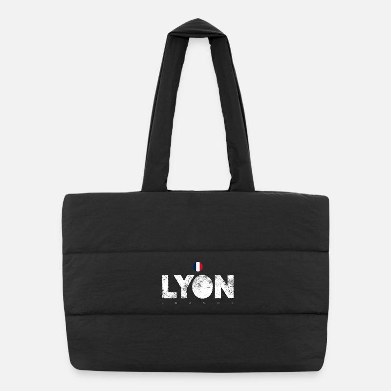 Texte en gras de Lyon avec drapeau français Sac shopping matelassé