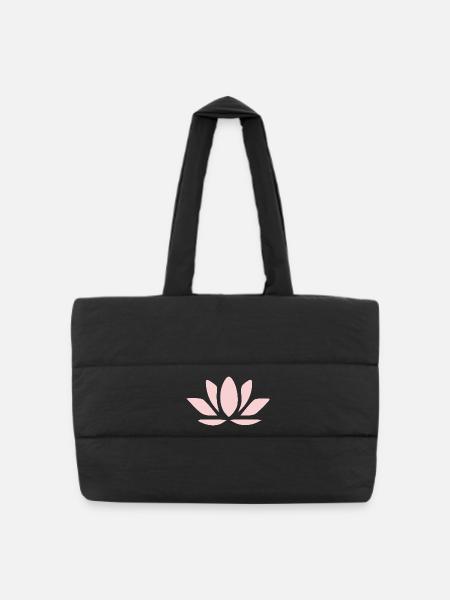 Lotus Flower Lotus Flowers Pastel Flower Blossom Yoga - Puffer Shopping Bag - black
