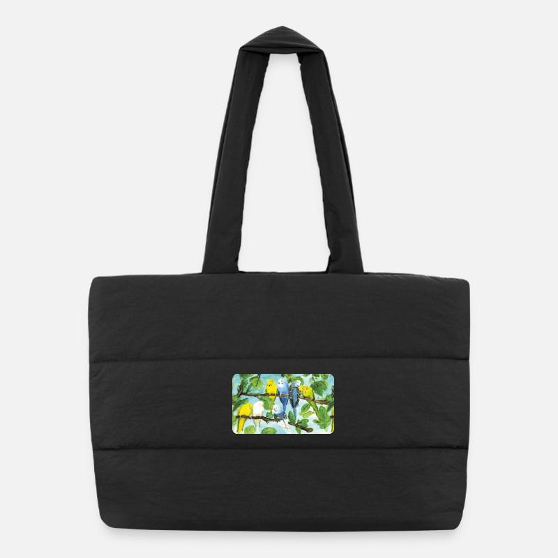 Budgies on a tree - pastel chalk Puffer Shopping Bag