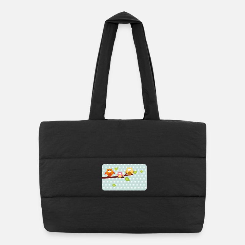 Little owls with mint asterisk | Customisable - Puffer Shopping Bag - black
