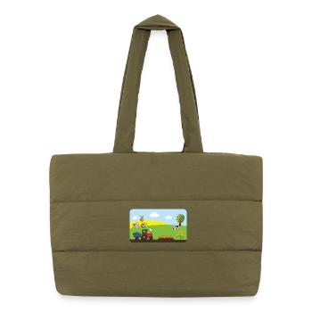 Farm Tractor - Cows Fields Windmill - Puffer Shopping Bag - safari green - Front