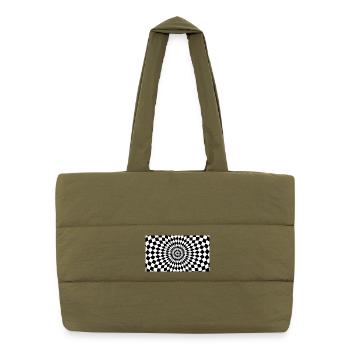 Optical Vortex Checker Illusion - Puffer Shopping Bag - safari green - Front