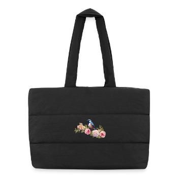 Bird on a flowering branch in spring - Puffer Shopping Bag - black - Front