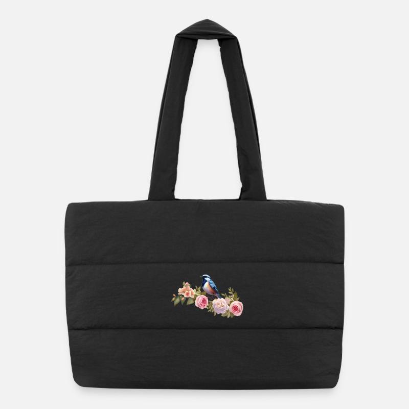 Oiseau sur une branche fleurie au printemps Sac shopping matelassé