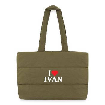 Name T-Shirt I love Ivan T-Shirt Geschenkidee - Puffer-Einkaufstasche - safari Green - Vorne