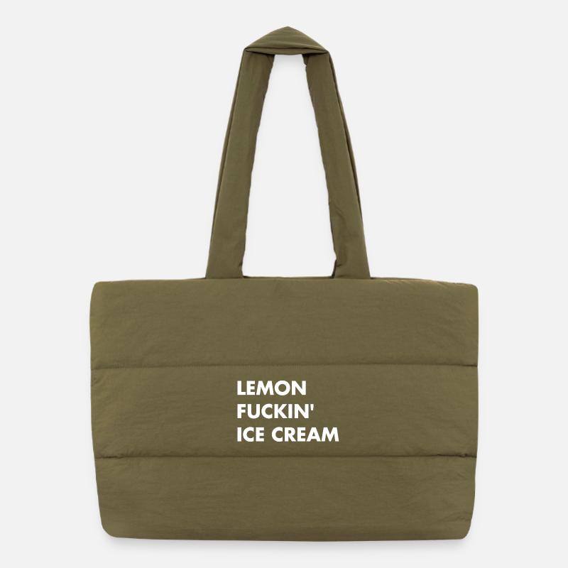 Lemon cream - white lettering Puffer Shopping Bag