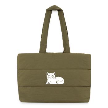 Cute Cat Cat Tattoo Style Drawing - Puffer Shopping Bag - safari green - Front
