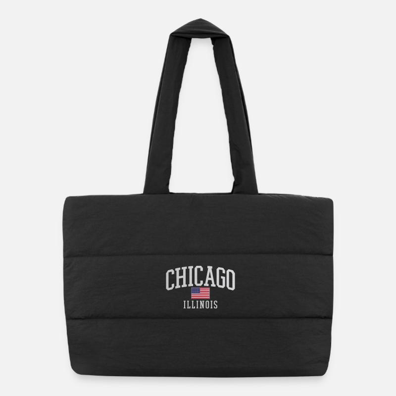 Emblème de l’arc du drapeau de Chicago - Sac shopping matelassé - noir