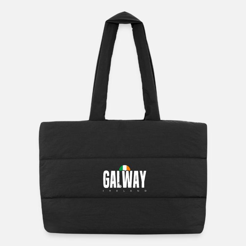 Galway Irland Logo mit notleidendem Text - Puffer-Einkaufstasche - Schwarz