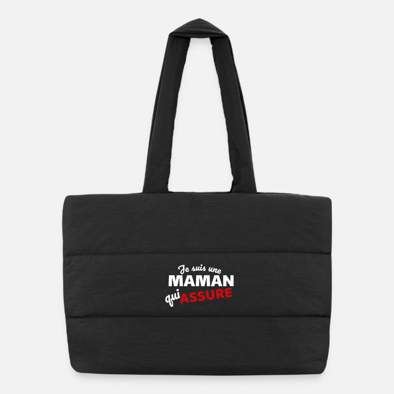 Maman qui Assure quote - Expression Empowerment - Puffer Shopping Bag - black
