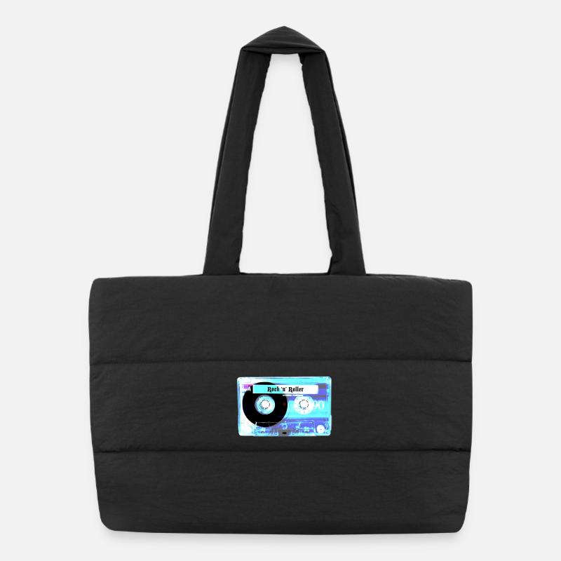 Cassette rétro - Sac shopping matelassé - noir