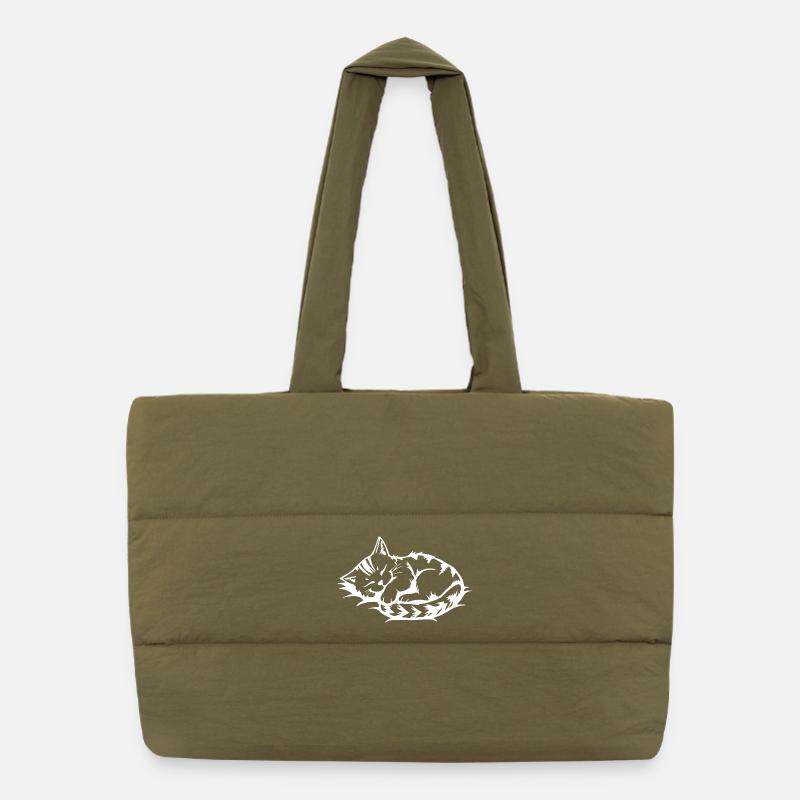 Sleeping Cat White Puffer Shopping Bag