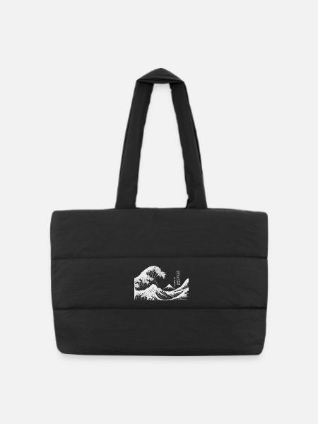 Grande Vague : Art japonais Kanagawa - Sac shopping matelassé - noir