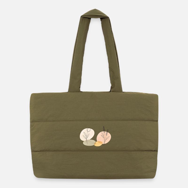 Feminine Boho Flowers Line Art – Minimalist Design Puffer Shopping Bag