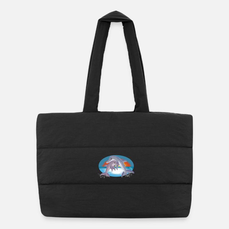 Cheerful Dolphin Couple Illustration Puffer Shopping Bag