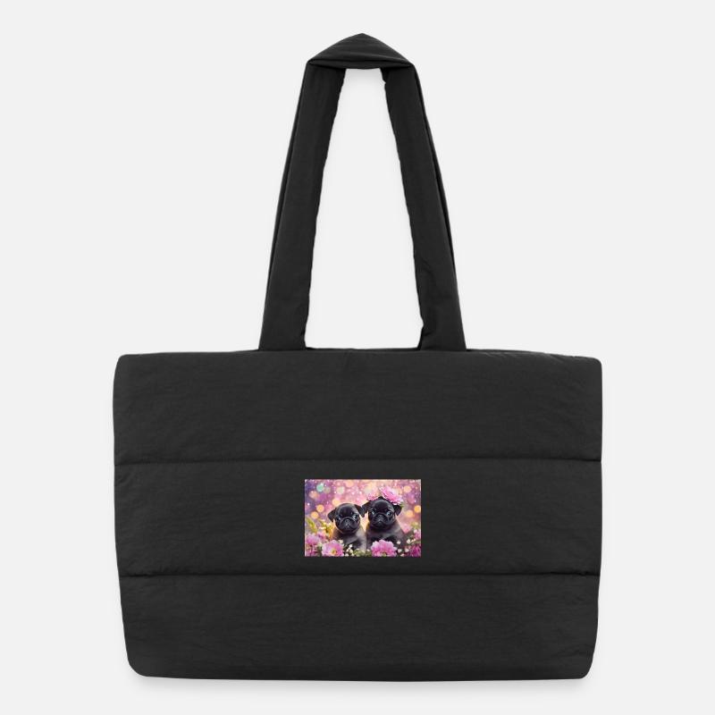 Petits chiens avec couronne de fleurs Sac shopping matelassé