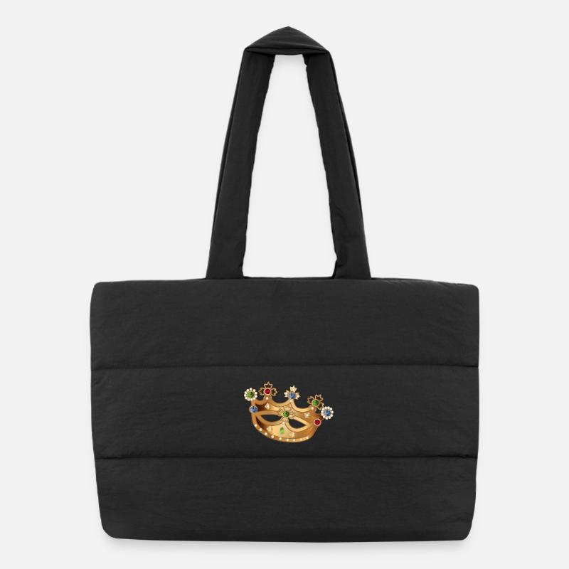 gold-coloured crown with gemstones and pearls Puffer Shopping Bag
