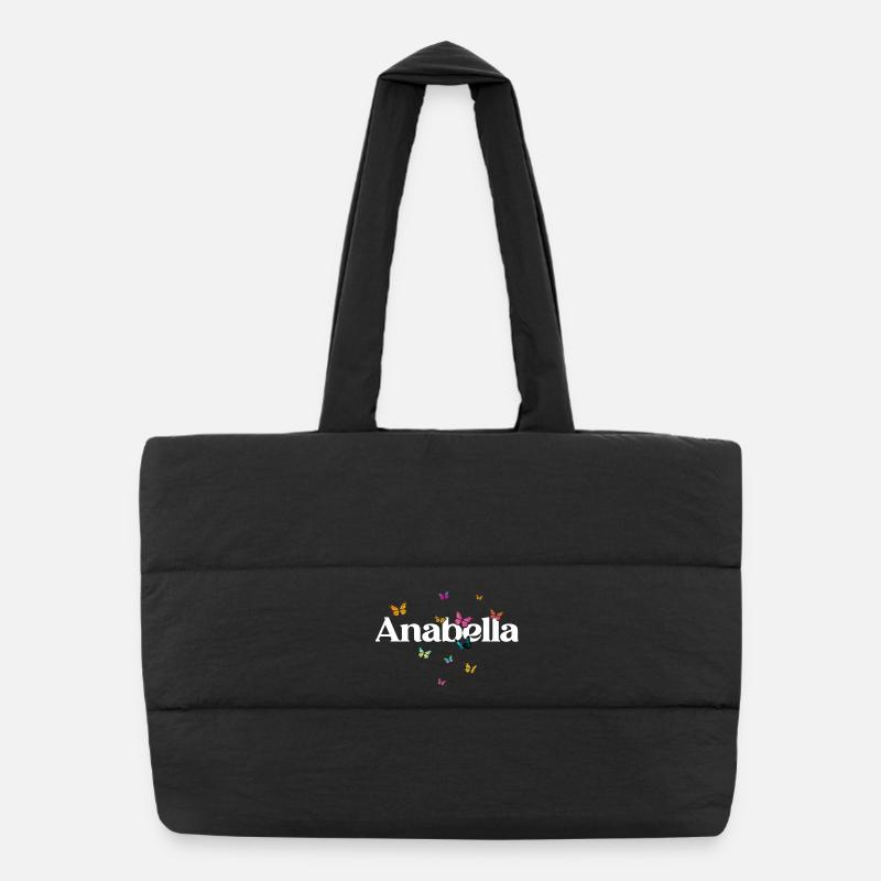 Beau prénom de fille avec des papillons ANABELLA Sac shopping matelassé