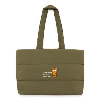 Just Smile – Freche grinsende Katze Spruch - Puffer-Einkaufstasche - safari Green - Vorne
