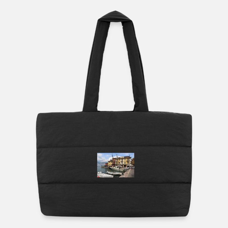 Der Hafen von Malcesine - Puffer-Einkaufstasche - Schwarz