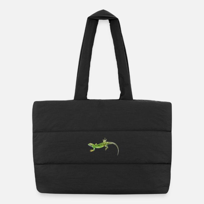 Gecko Green Pattern - Puffer Shopping Bag - black