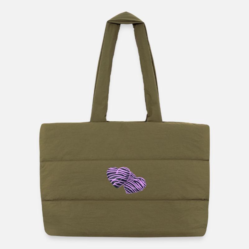 Cœurs  roses sur noir Sac shopping matelassé